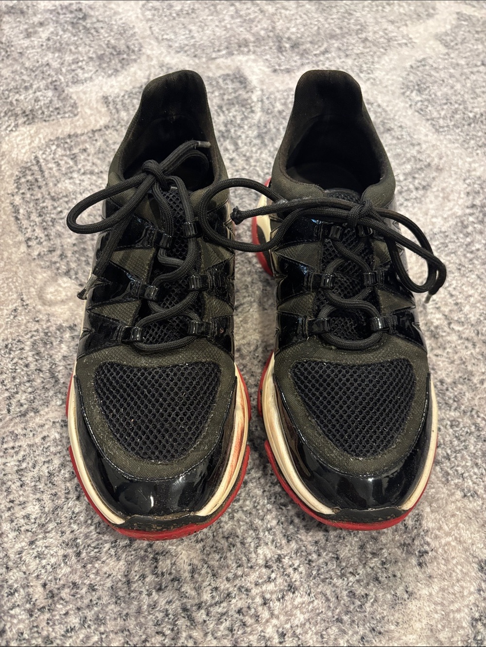 Women Black Athletic Lace-Up Sneakers with Red Accents